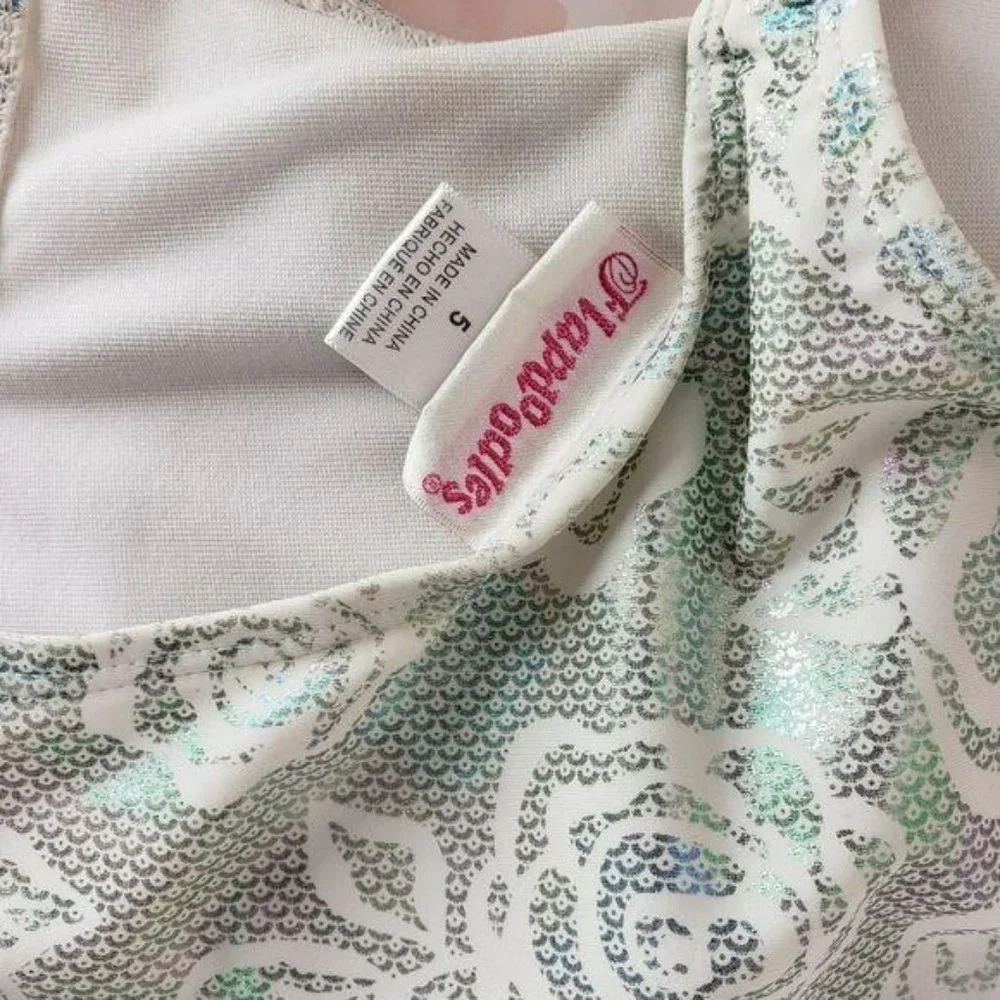 Flapdoodles Girl’s Size‎ 5 Floral metallic silver one piece Swimsuit